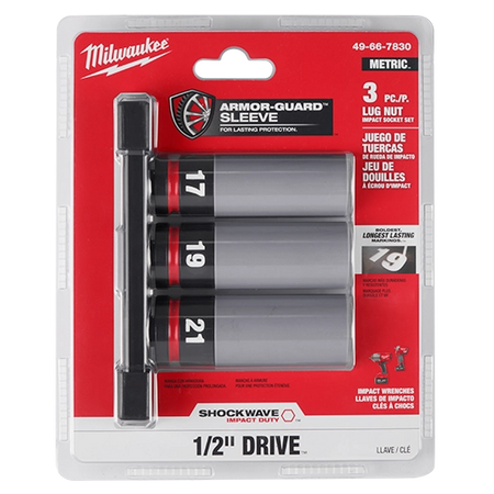 Milwaukee 49-66-7830, SHOCKWAVE Impact Duty™ 1/2 Drive Metric 3PC Lug Nut Wheel Socket Set