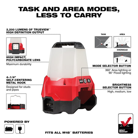 Milwaukee 2144-20, M18 Radius LED Compact Site Light w/Flood Mode