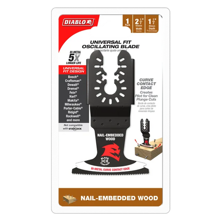 Diablo DOU250BW, 2-1/2" Demo Demon™ Universal Fit Bi-Metal Oscillating Blade for Nail-Embedded Wood