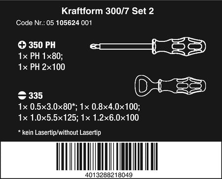 Wera 05105624001, KRAFTFORM 300/7 SET 2 SCREWDRIVER SET  KRAFTFORM PLUS, TEXTILE BOX