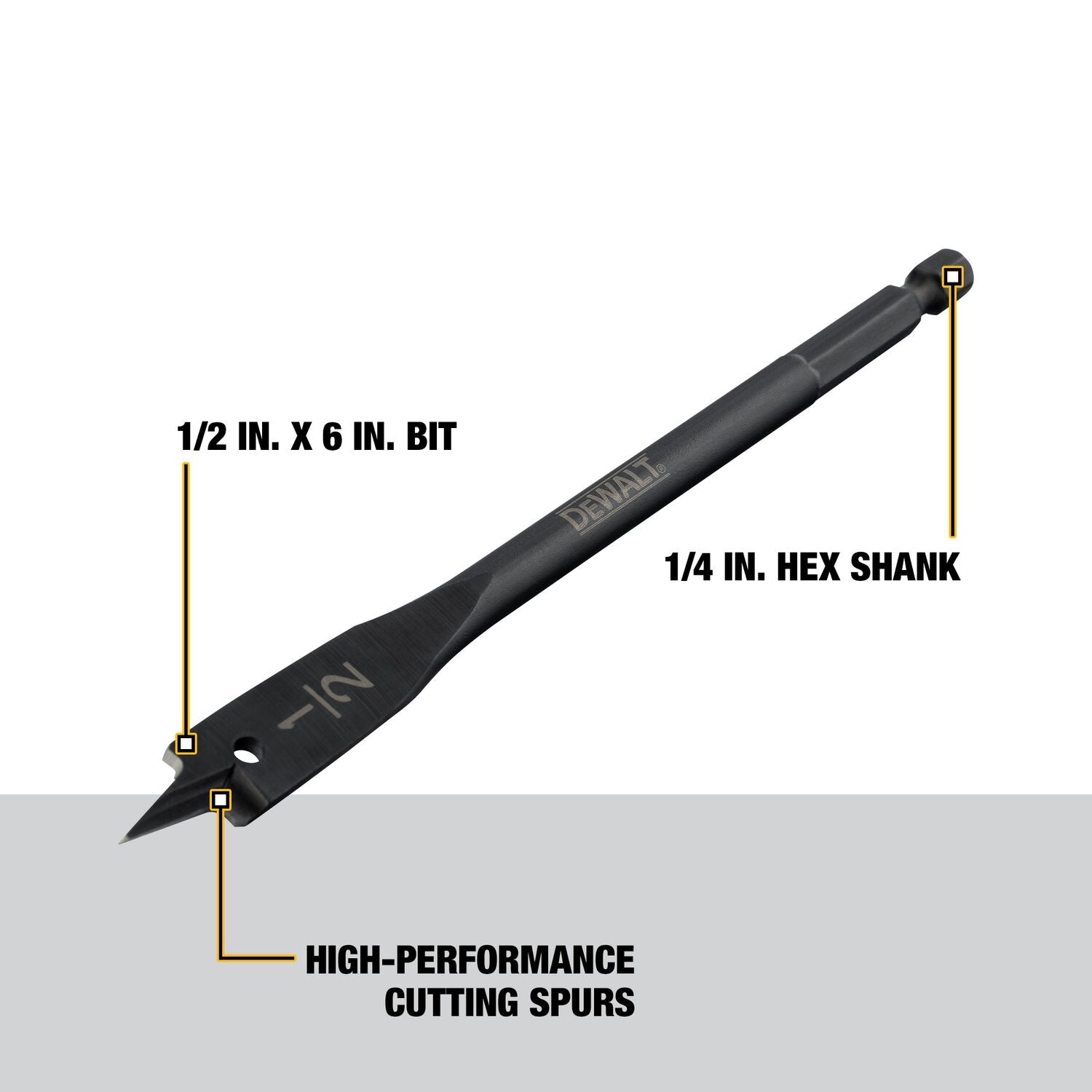 DEWALT DW1574, 1/2'' x 6'' Heavy Duty Spade Bit