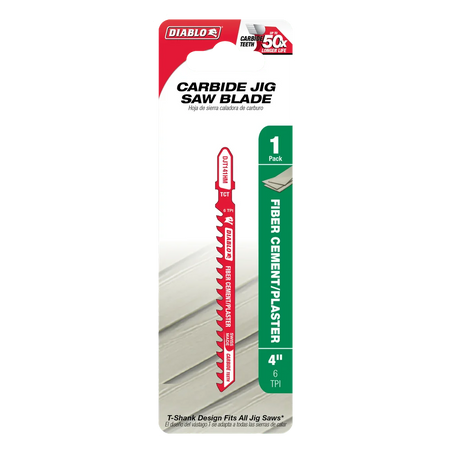 Diablo DJT141HM, 4 in. 6 TPI Carbide T-Shank Jig Saw Blade for Fiber Cement & Plaster