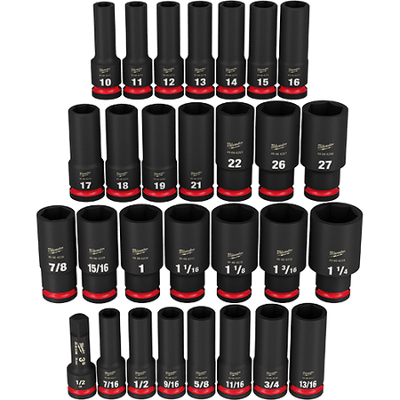 Milwaukee 49-66-7016, 1/2" Drive SHOCKWAVE Impact Duty SAE & Metric Deep 6 Point Socket Set - 29 Piece