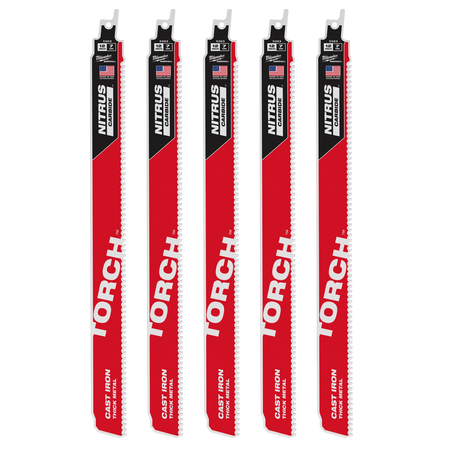 Milwaukee 48-00-5563, 12” 7TPI The TORCH with NITRUS Carbide for Cast Iron SAWZALL Blade (5/pkg)