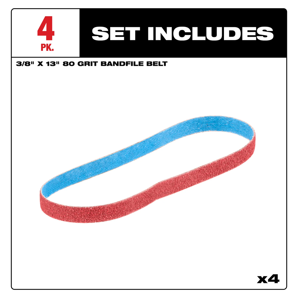 Milwaukee 48-80-7080, 3/8” x 13” 80 Grit Bandfile Belts – 4 pack
