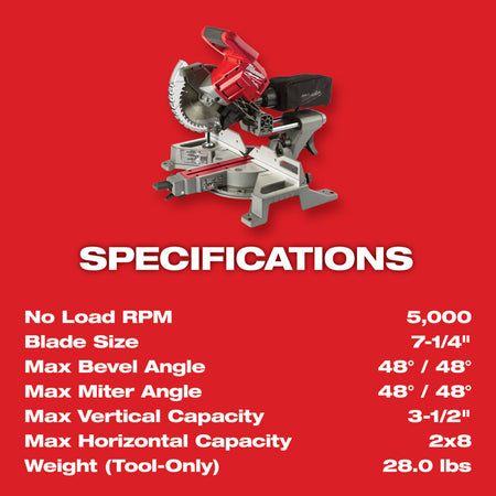 Milwaukee 2733-20, M18 FUEL 7-1/4" Dual Bevel Sliding Compound Miter Saw (Tool Only)