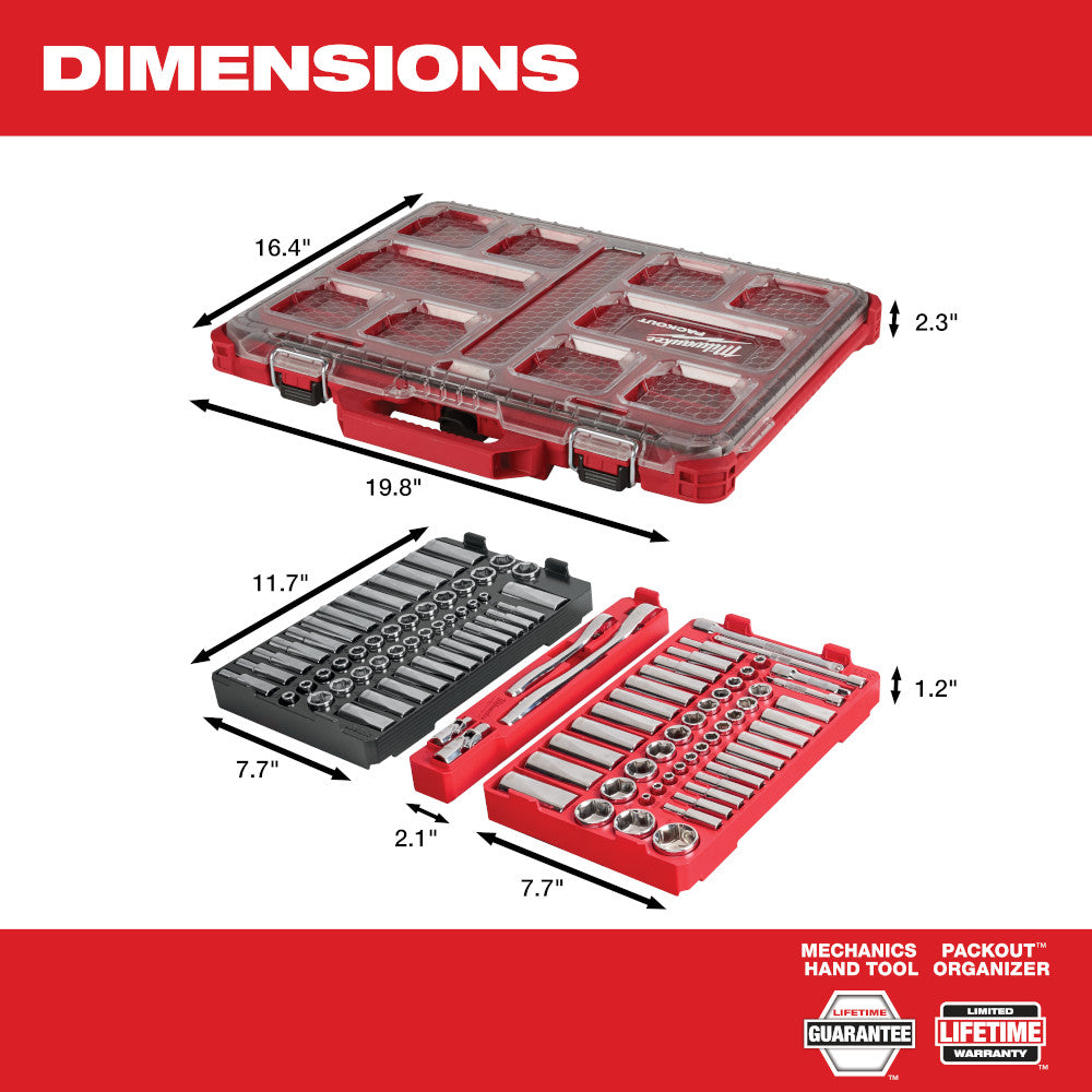 Milwaukee 48-22-9486, 1/4" & 3/8"  106 pc Ratchet and Socket Set in PACKOUT (SAE & Metric)