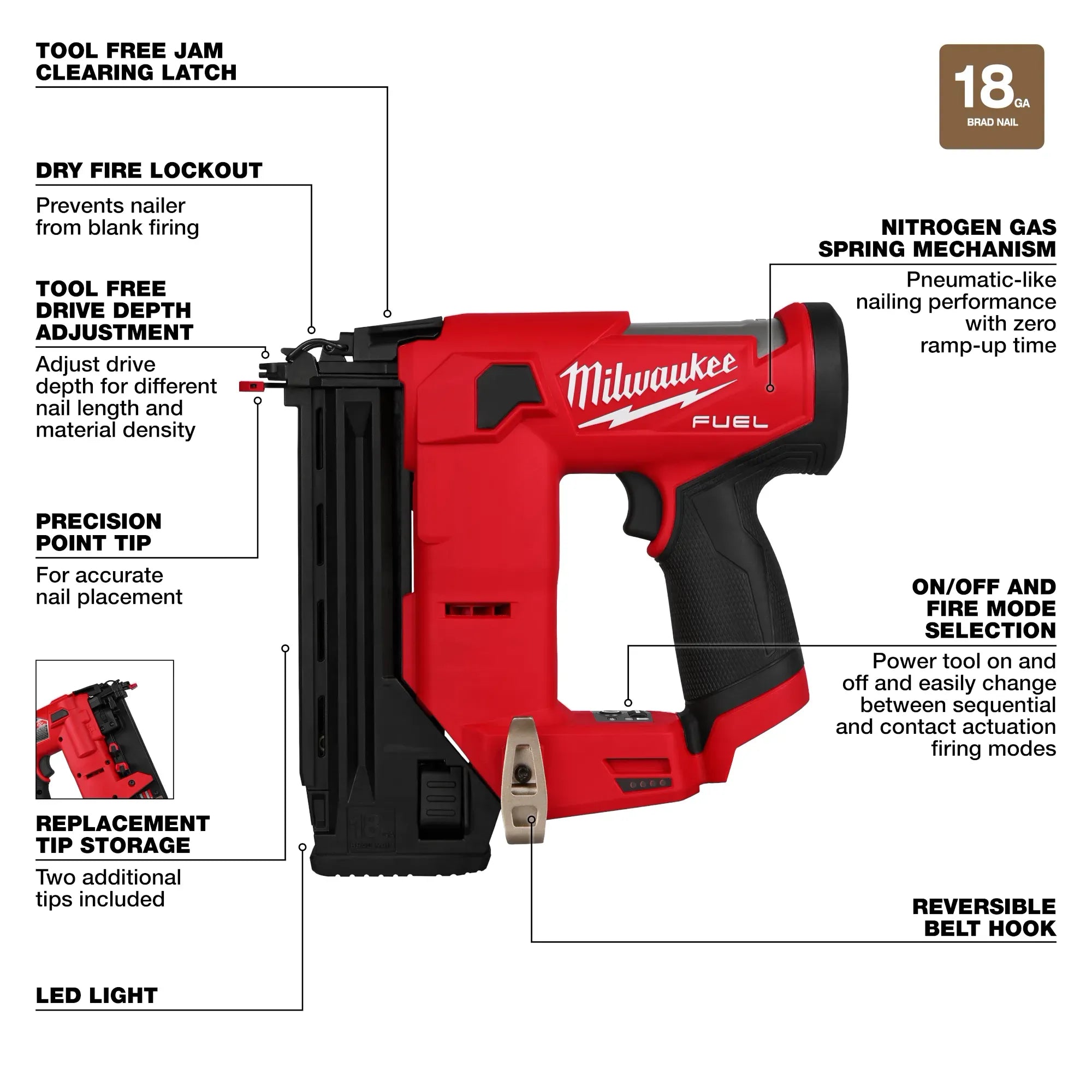 Milwaukee 2541-20, M12 FUEL™ 18 Gauge Compact Brad Nailer