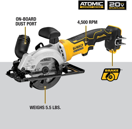 DEWALT DCS571B, ATOMIC 20V MAX BRUSHLESS 4-1/2'' Circular Saw (Tool Only)