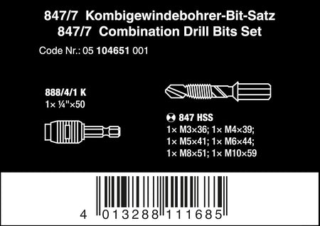Wera 05104651001, 847/7 SET COMBINATION DRILL BITS SET, 7 PIECES