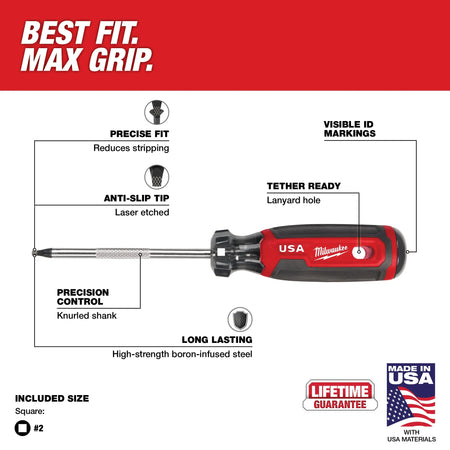 Milwaukee MT218, #2 Square 4" Cushion Grip Screwdriver (USA)