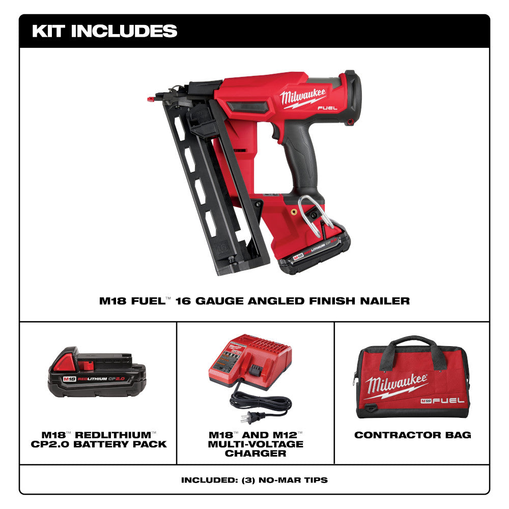 Milwaukee 2841-21CT, M18 FUEL 16 Gauge Angled Finish Nailer Kit
