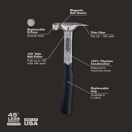 Stiletto TRMB, TRIMBONE Curved Handle Smooth Face Titanium Finish Hammer