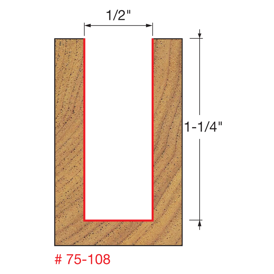Freud 75-108, Carbide Router Bit - 1/2" x 3" Up Spiral / Double Flute Router Bit (1/2" Shank)