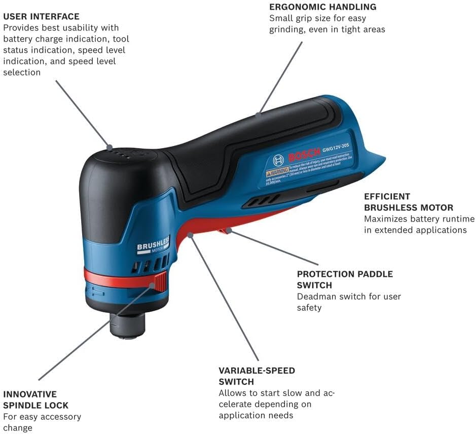 Bosch GWG12V-20SN, 1/4" Right Angle Die Grinder Bare Tool