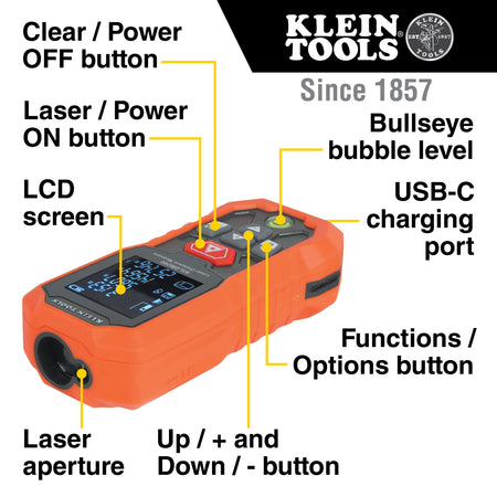 Klein Tools 93LDM200, Laser Distance Measure, 200-Foot