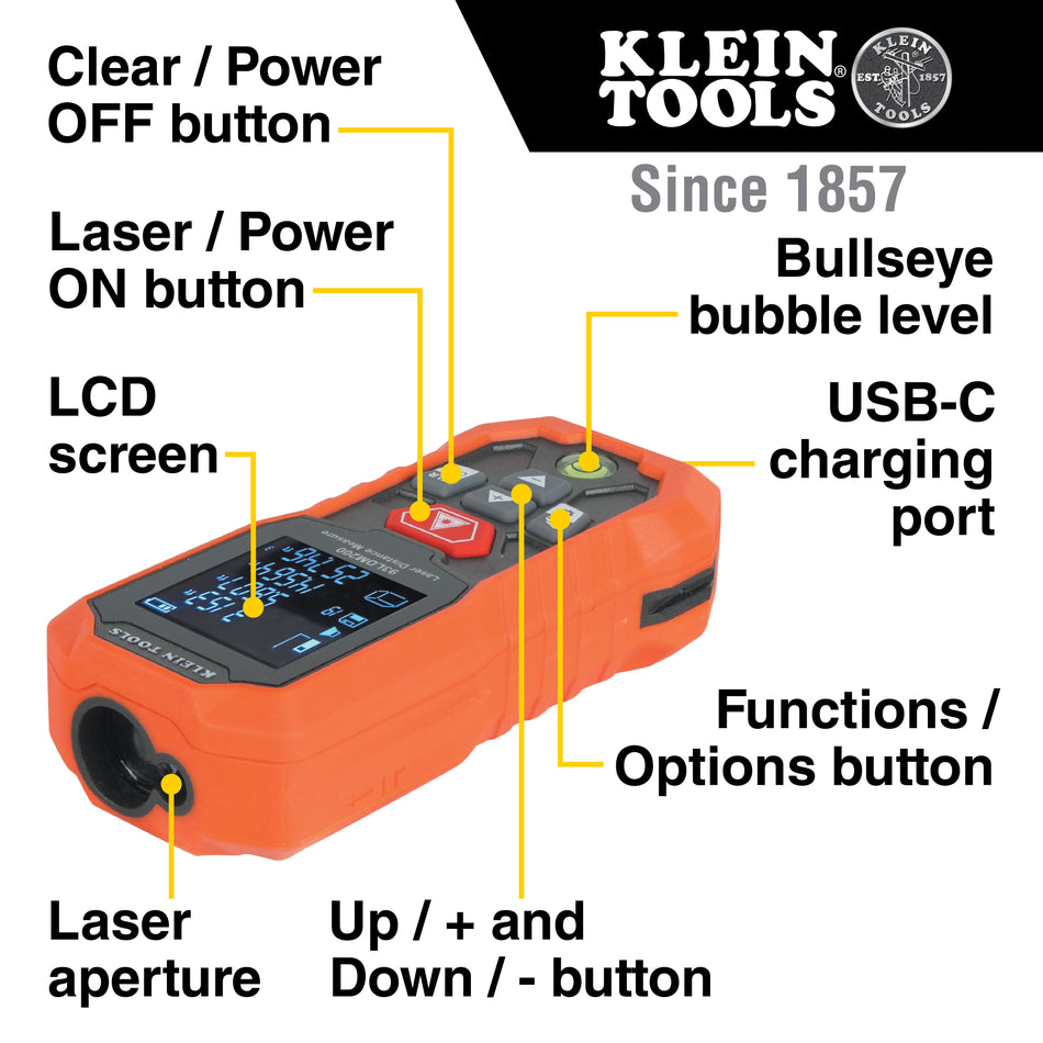 Klein Tools 93LDM200, Laser Distance Measure, 200-Foot