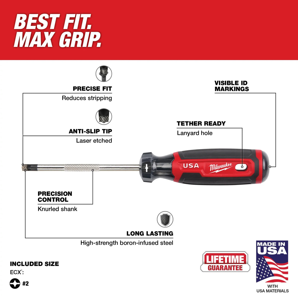 Milwaukee MT216, #2 ECX 4" Cushion Grip Screwdriver (USA)