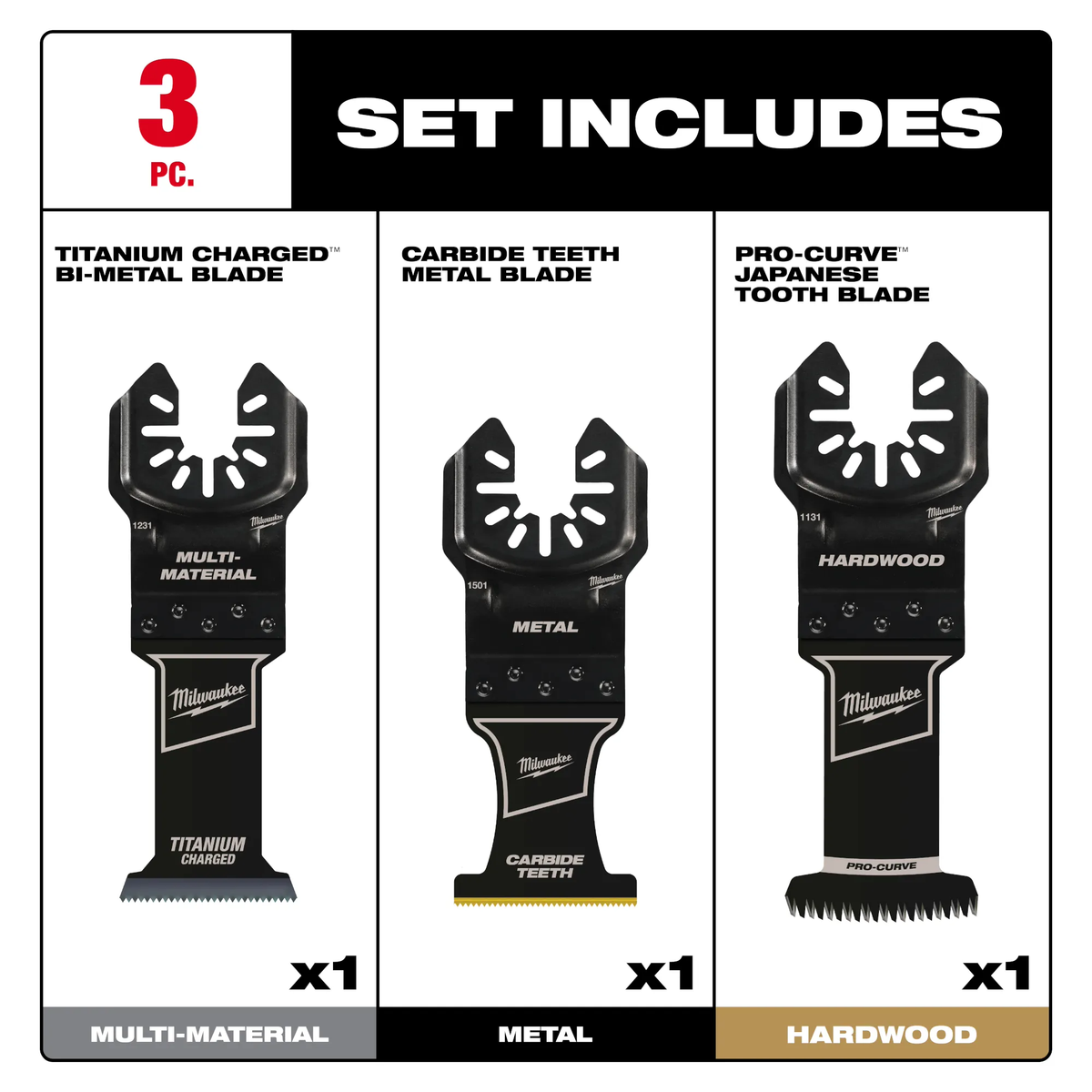 Milwaukee 49-10-9001, OPEN-LOK 3PC ALL PURPOSE MULTI-TOOL BLADE VARIETY PACK