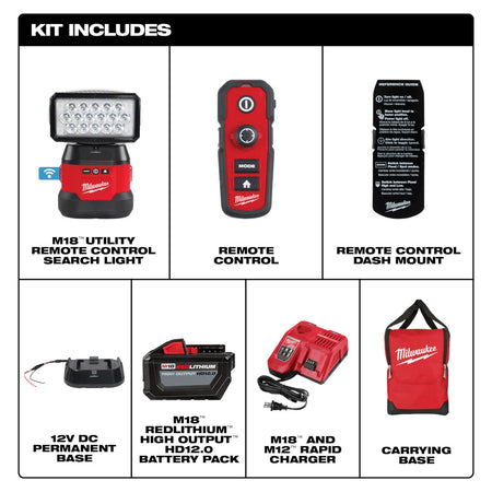 Milwaukee 2123-21HD, M18 Utility Remote Control Search Light 12.0Ah Kit w/ Portable Base