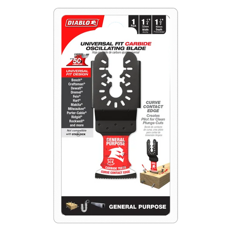 Diablo DOU125CGP, 1-1/4" AMPED™ Demo Demon™ Universal Fit Carbide Teeth Oscillating Blade for General Purpose Cuts