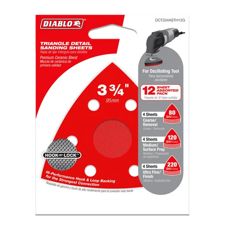 Diablo DCT318120H10G, 3-1/8" 120-Grit Hook & Lock™ Triangle Detail Sanding Sheets