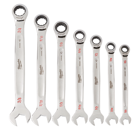 Milwaukee 48-22-9406, 7pc Ratcheting Combination Wrench Set (SAE)