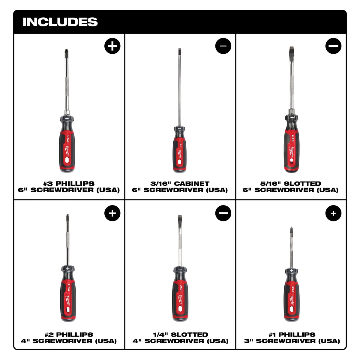 Milwaukee MT200-6, 6pc Cushion Grip Screwdriver Sets - USA