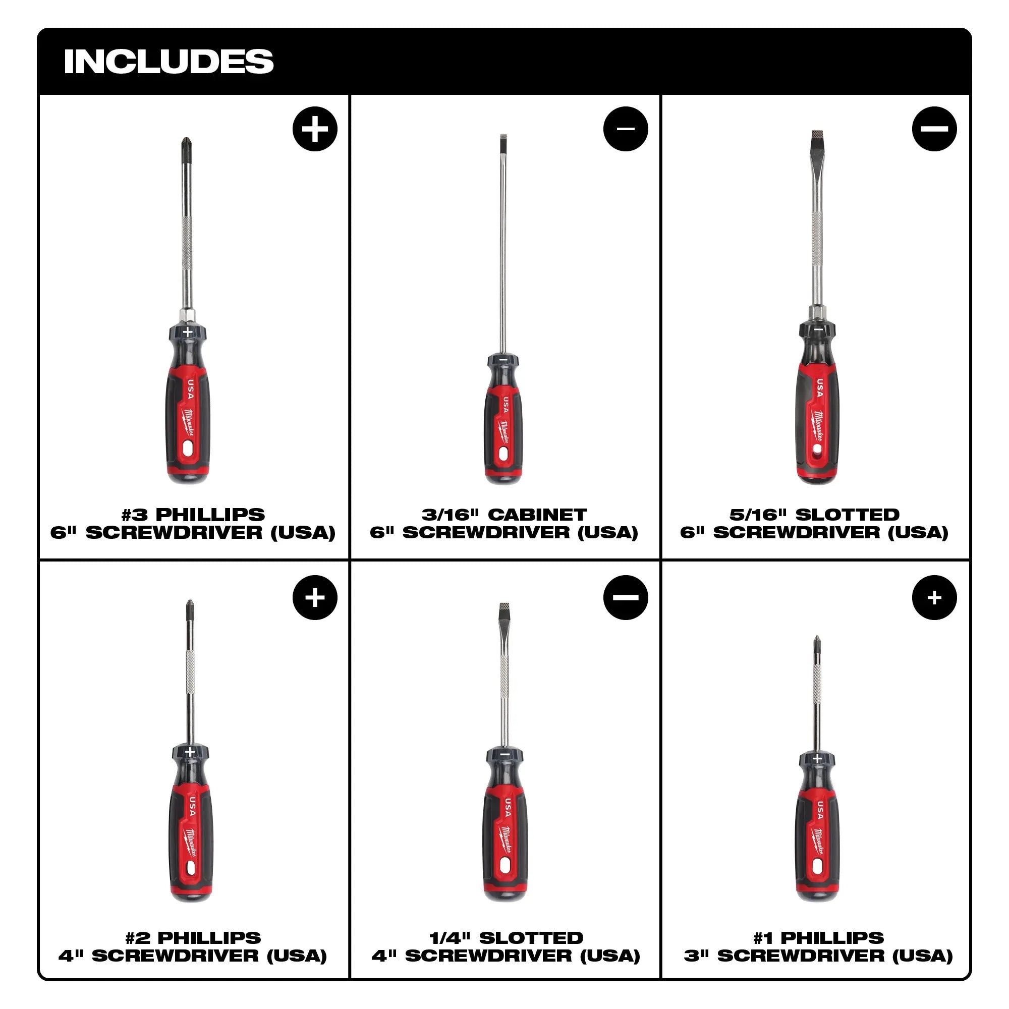 Milwaukee MT200-6, 6pc Cushion Grip Screwdriver Sets - USA