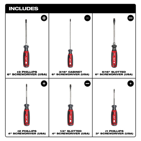 Milwaukee MT200-6, 6pc Cushion Grip Screwdriver Sets - USA