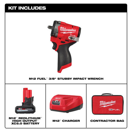 Milwaukee 2562-21, M12 FUEL™ Stubby 3/8" Impact Wrench Kit