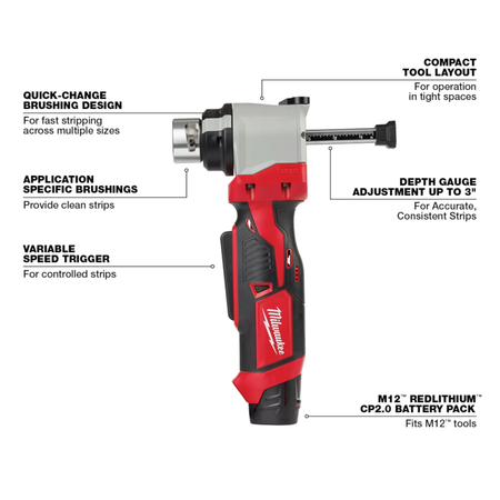 Milwaukee 2435CU-21S, M12 Cable Stripper Kit with 17 Cu THHN / XHHW Bushings