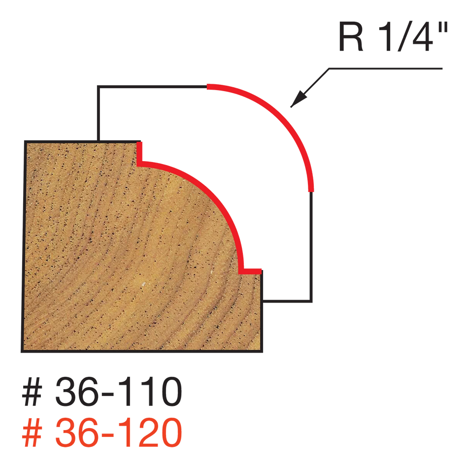 Freud 36-110, Carbide Router Bit - 1" x 2-3/16" Beading Bit (1/4" Large Radius)