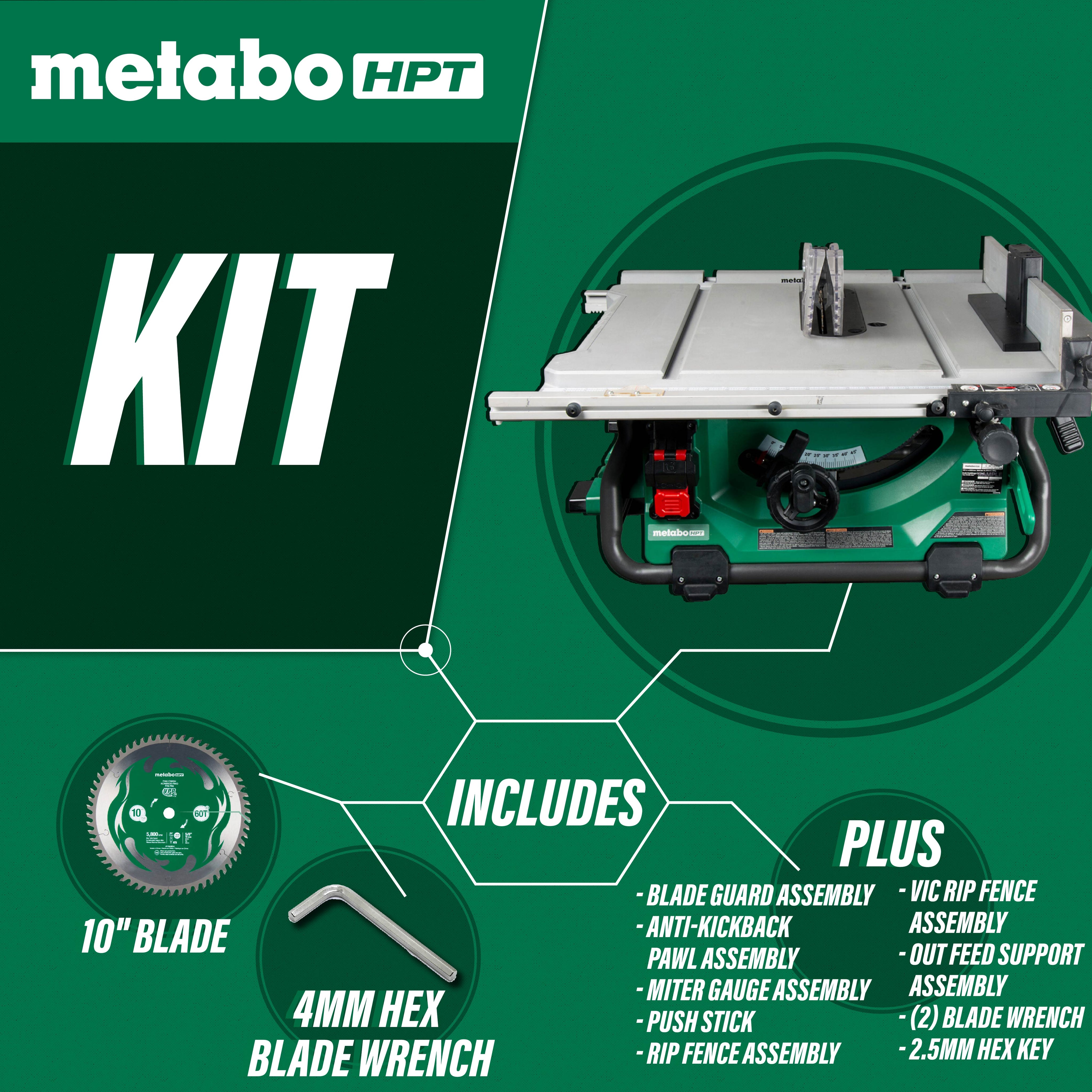 Metabo HPT C3610DRJQ4, 36V Multivolt 10" Table Saw (Tool Only)