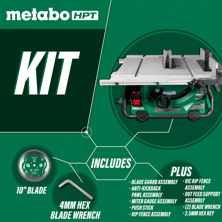 Metabo HPT C3610DRJQ4, 36V Multivolt 10" Table Saw (Tool Only)