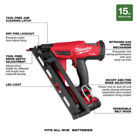 Milwaukee 2839-21CT, M18 FUEL 15 Gauge Finish Nailer Kit
