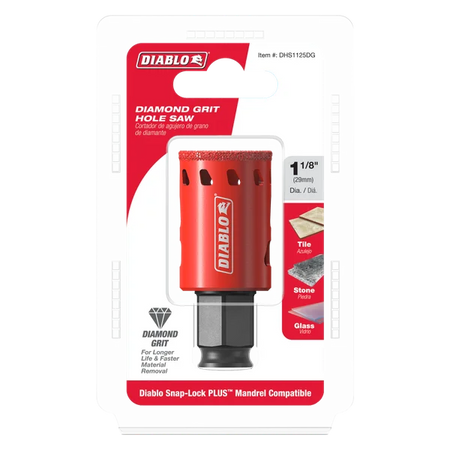 Diablo DHS1125DG, 1-1/8" Diamond Grit Hole Saw for Tile, Stone and Glass