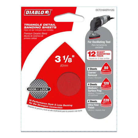 Diablo DCT334ASTH12G, 3-3/4" Oscillating Triangle Detail Sanding Sheet Set