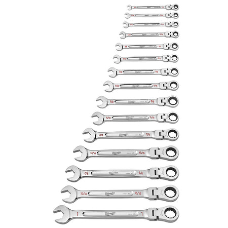 Milwaukee 48-22-9413, SAE Flex Head Ratcheting Combination Wrench Set 15-Piece
