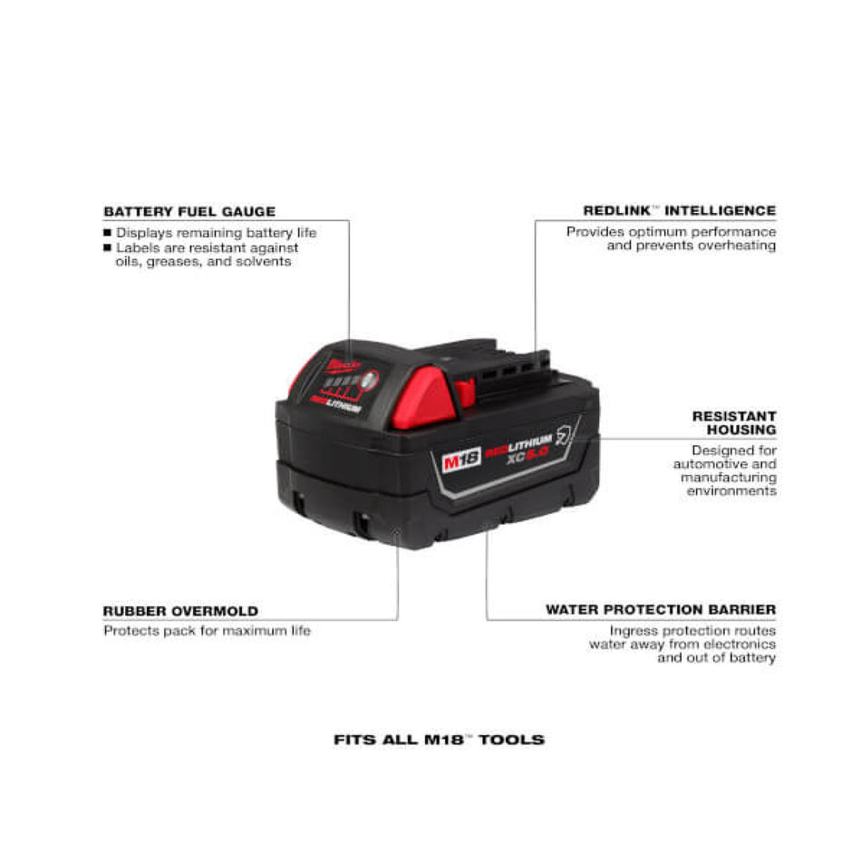 Milwaukee 48-11-1850R, M18™ REDLITHIUM™  XC5.0 Resistant Battery