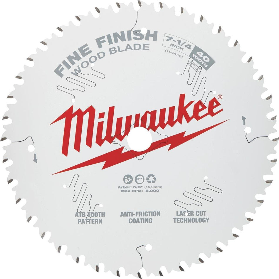 Milwaukee 48-41-0726, 7-1/4" 40T Fine Finish Circular Saw Blades Bulk 10