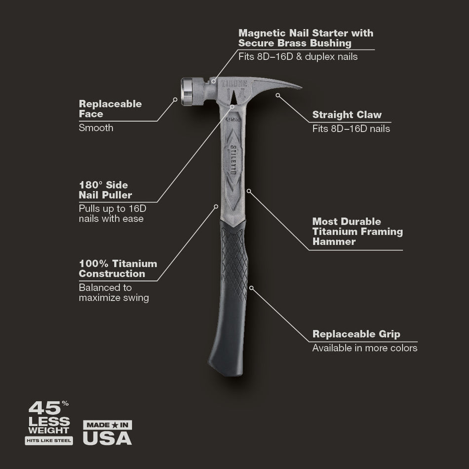 Stiletto TIB14RSC, STILETTO® TIBONE™ 14oz Smooth Titanium Framing Hammer