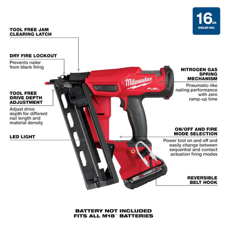 Milwaukee 2841-21CT, M18 FUEL 16 Gauge Angled Finish Nailer Kit