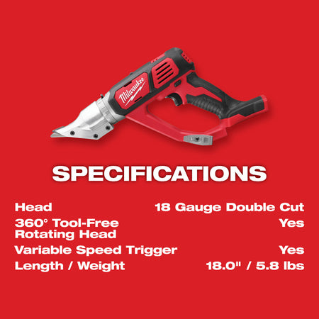 Milwaukee 2635-20, M18 18 Gauge Double Cut Shear (Tool Only)