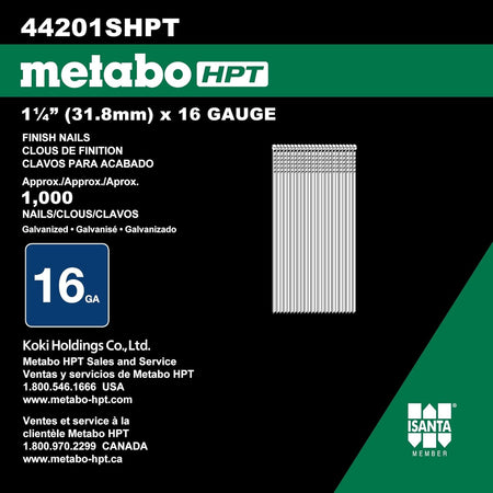 Metao HPT 44201SHPT, 16GA Elec. Galv. Finish Nails 1-1/4" x 16GA EG (1000 Count)