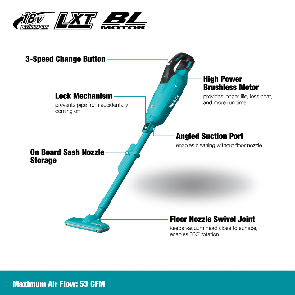 Makita DCL282FZ, 18V LXT Brushless Vacuum Cleaner (Tool Only)