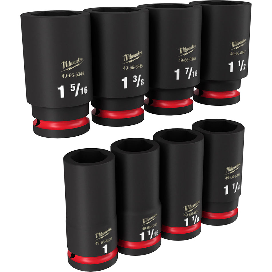 Milwaukee 49-66-7018, 3/4" Drive SHOCKWAVE Impact Duty SAE Deep 6 Point Socket Set - 8 Piece
